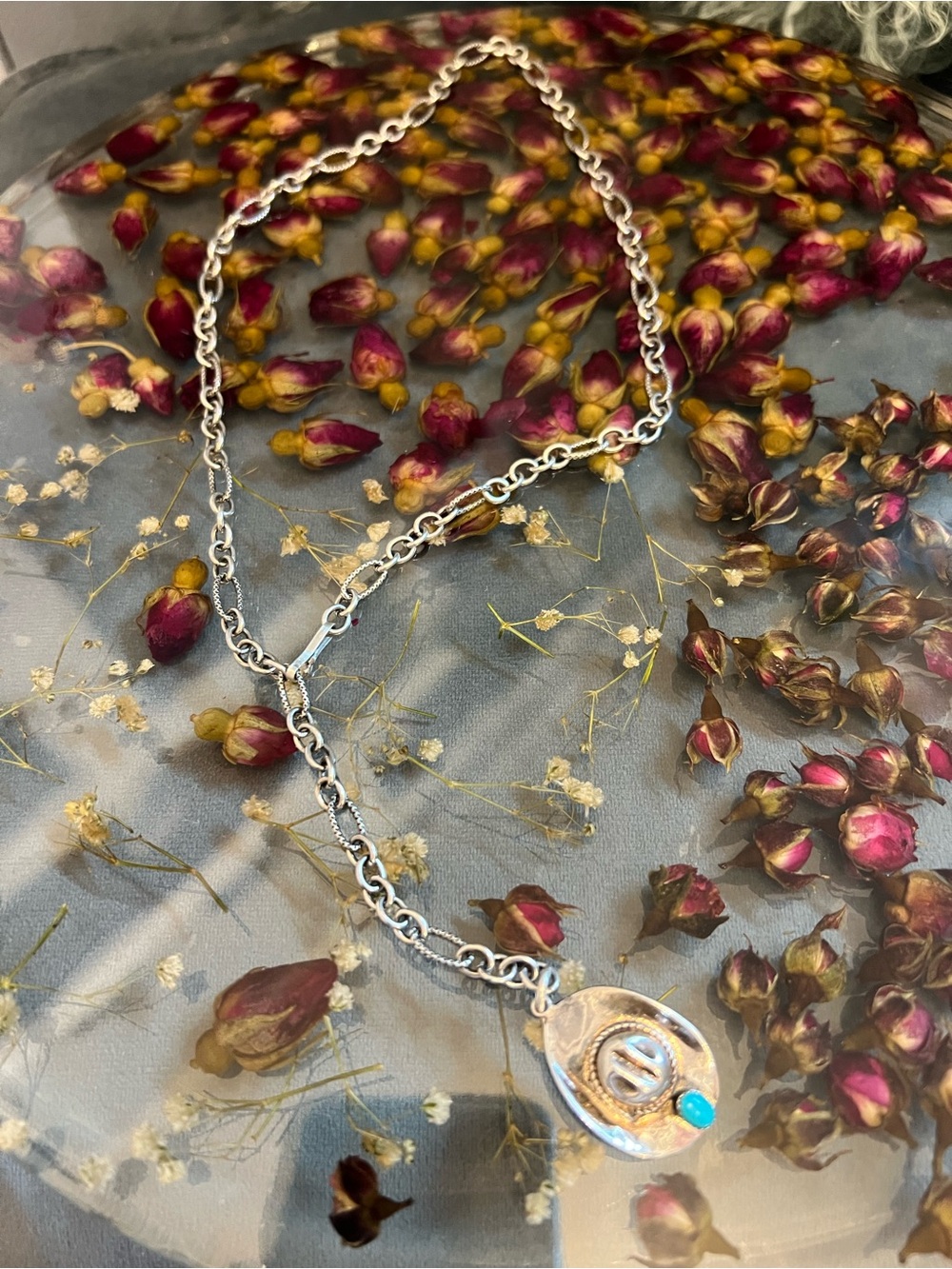 Sterling Silver Cowboy Hat Necklace with Turquoise Accent - Silver